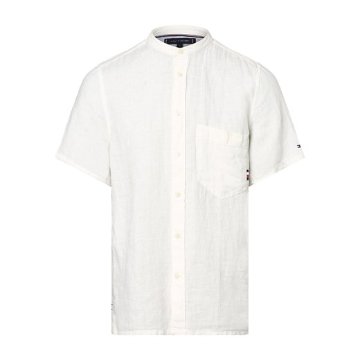 Tommy Hilfiger Męska koszula lniana Mężczyźni Regular Fit len écru jednolity stójka ze sklepu vangraaf w kategorii Koszule męskie - zdjęcie 152913184