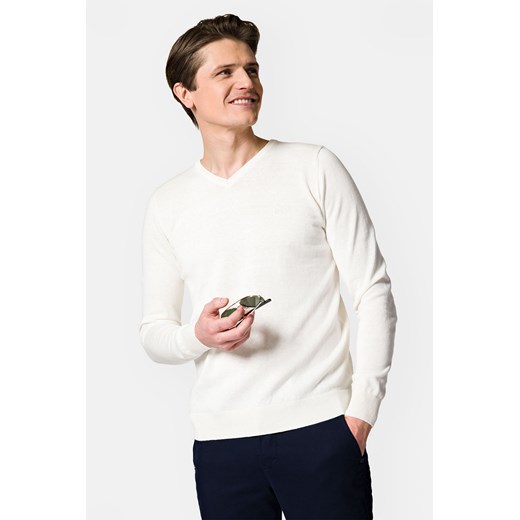 Sweter Biały Bawełniany w Serek Harrison ze sklepu Lancerto S.A. w kategorii Swetry męskie - zdjęcie 152931592