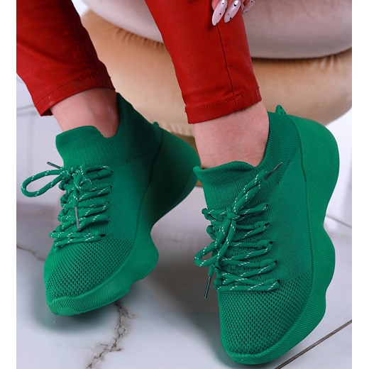 Zielone buty sportowe na niskim koturnie i platformie /G4-3 13511 T236/ ze sklepu Pantofelek24.pl w kategorii Buty sportowe damskie - zdjęcie 152939681