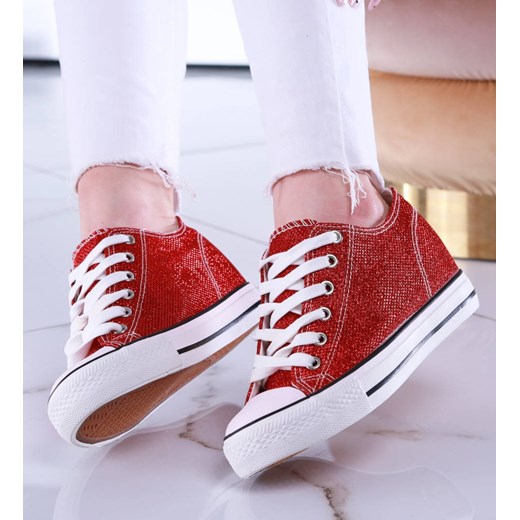 Czerwone trampki sneakersy na niskim koturnie /F6-3 13522 T8-6/ ze sklepu Pantofelek24.pl w kategorii Trampki damskie - zdjęcie 153017582