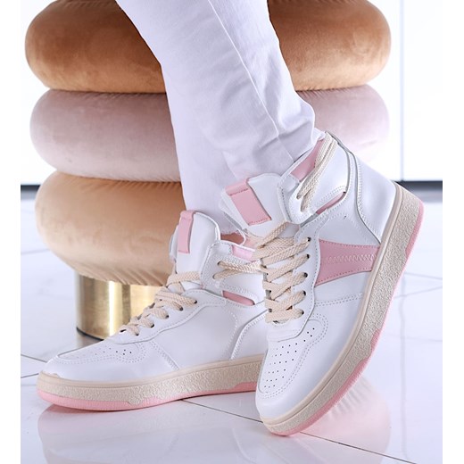 Biało różowe trampki z wysoką cholewką /G6-3 13526 T285/ ze sklepu Pantofelek24.pl w kategorii Buty sportowe damskie - zdjęcie 153017620
