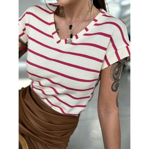 T-shirt Manueli Stripes Cream Amarantowy Lisa Mayo XS Lisa Mayo
