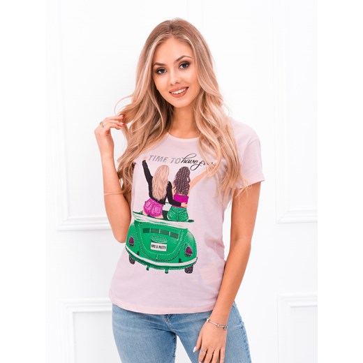 T-shirt damski z nadrukiem 054SLR - brzoskwiniowy Edoti.com XL Edoti