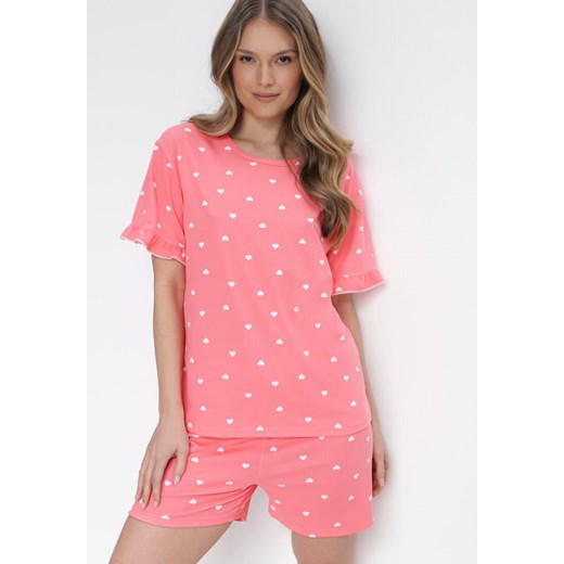 Różowy 2-częściowy Komplet Piżamowy z T-shirtem i Szortami Brionne 2XL promocyjna cena Born2be Odzież