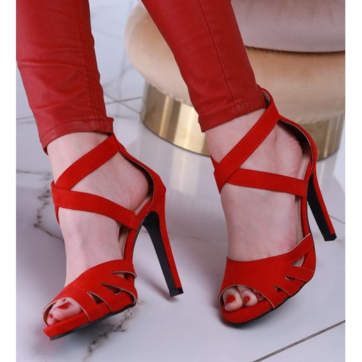 Czerwone sandały damskie na szpilce /F10-2 13407 T3/ ze sklepu Pantofelek24.pl w kategorii Sandały damskie - zdjęcie 153059030
