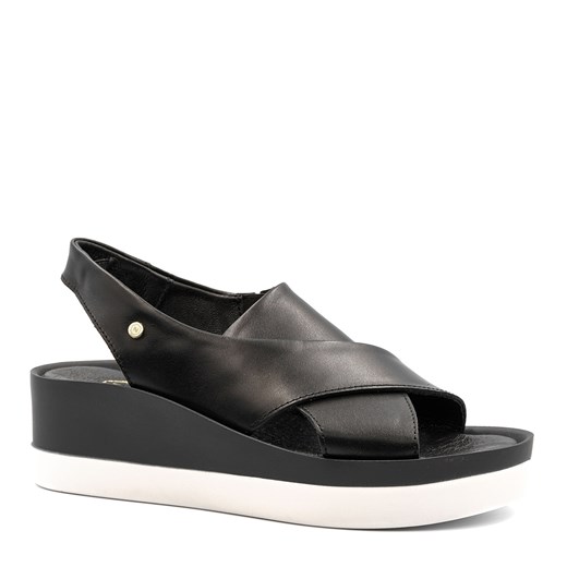 Czarne sandały na koturnie LM40256 ze sklepu NESCIOR w kategorii Sandały damskie - zdjęcie 153070090