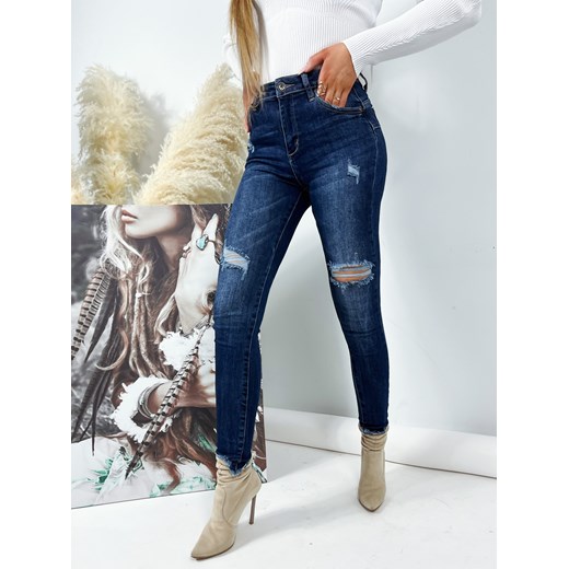 Spodnie jeansy ciemne PUSH UP przecierane z dziurami T289 Mozzaar Forever M/38 Charlotte Fashion