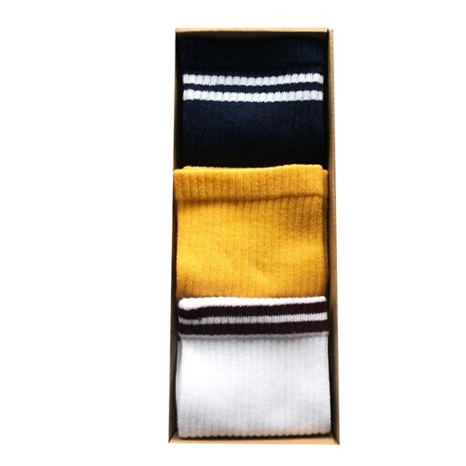zestaw skarpetki z bawełny organicznej żółte gładkie granatowe i białe w paski Regina Socks 35-38 Estera Shop