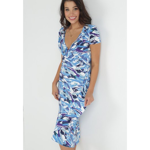 Niebieska Sukienka Kopertowa z Falbanką Malva ze sklepu Born2be Odzież w kategorii Sukienki - zdjęcie 153135790