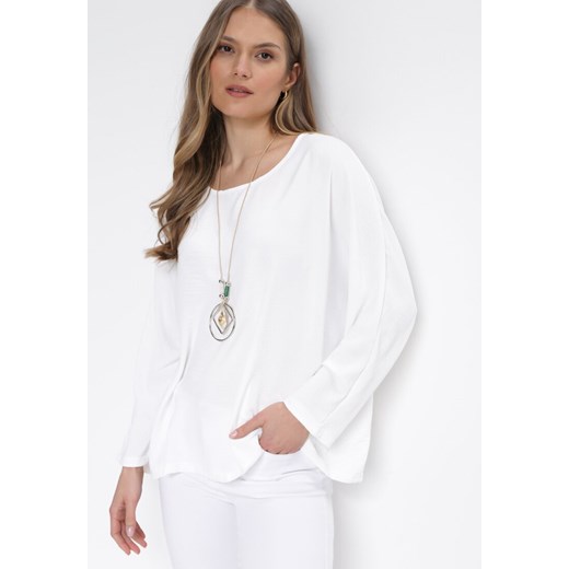Biała Bluzka z Rękawami Typu Nietoperz Zonoane ze sklepu Born2be Odzież w kategorii Bluzki damskie - zdjęcie 153138392