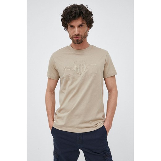 Gant t-shirt bawełniany kolor beżowy z aplikacją Gant M ANSWEAR.com
