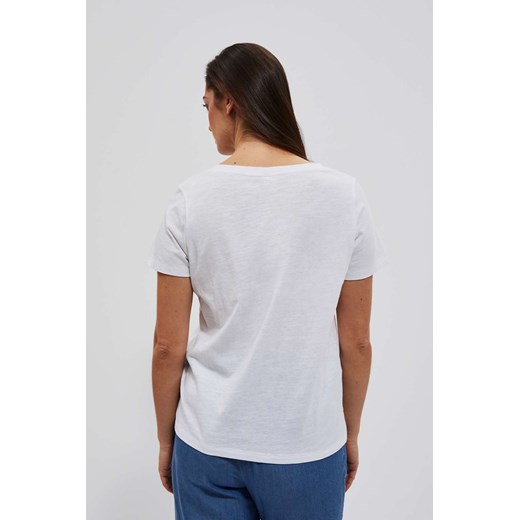 Bluzka damska biała Moodo.pl w serek z krótkimi rękawami z bawełny 