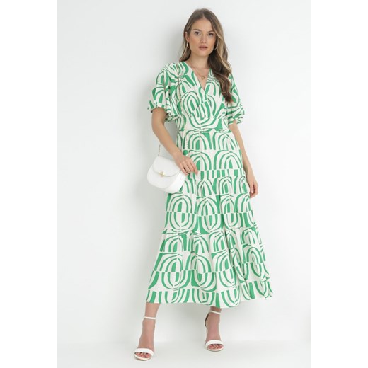Zielona Wiskozowa Sukienka Maxi z Wiązaniem na Plecach i Krótkim Rękawem Zanae ze sklepu Born2be Odzież w kategorii Sukienki - zdjęcie 153161663