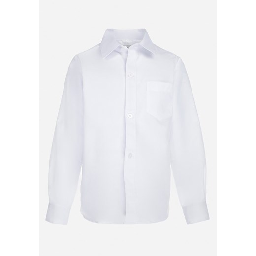 Biała Koszula z Krótkim Rękawem i Naszytą Kieszonką Lanyros 122-128 wyprzedaż Born2be Odzież