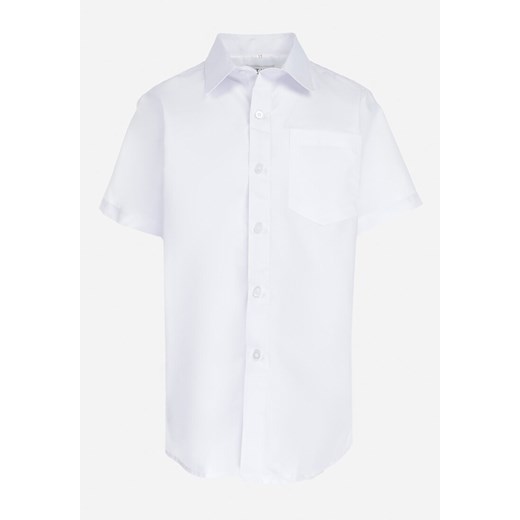 Biała Elegancka Koszula z Krótkim Rękawem i Kieszonką Fineos 140 wyprzedaż Born2be Odzież