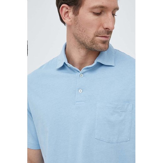 Polo Ralph Lauren polo z domieszką lnu kolor niebieski gładki ze sklepu ANSWEAR.com w kategorii T-shirty męskie - zdjęcie 153203143