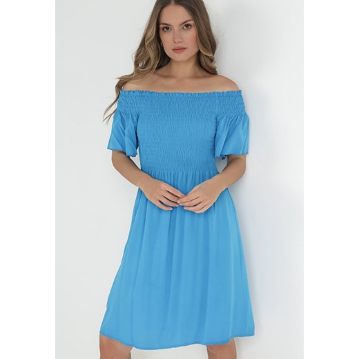 Niebieska Sukienka Hiszpanka z Wiskozy Rallu ze sklepu Born2be Odzież w kategorii Sukienki - zdjęcie 153232453