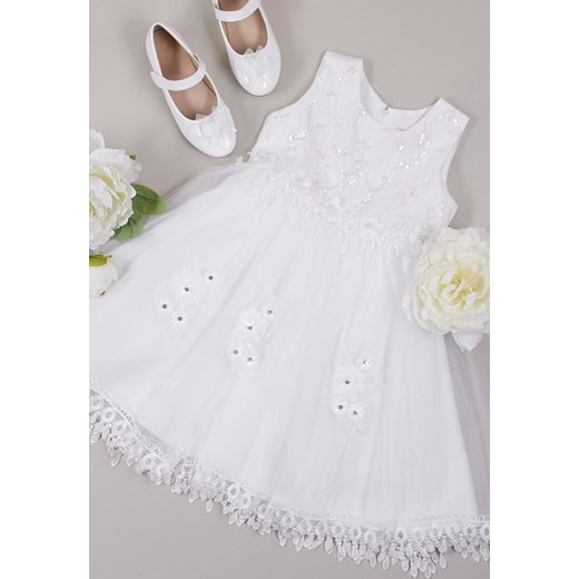 Biała Rozkloszowana Sukienka z Perełkami i Cyrkoniami Ophira ze sklepu Born2be Odzież w kategorii Sukienki dziewczęce - zdjęcie 153245272
