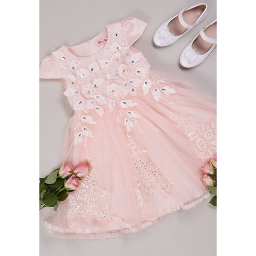 Różowa Sukienka z Tiulowym Dołem Ozdobiona Kwiatkami Karemia ze sklepu Born2be Odzież w kategorii Sukienki dziewczęce - zdjęcie 153245294
