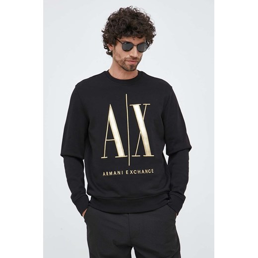 Armani Exchange bluza bawełniana męska kolor czarny z aplikacją ze sklepu ANSWEAR.com w kategorii Bluzy męskie - zdjęcie 153280390