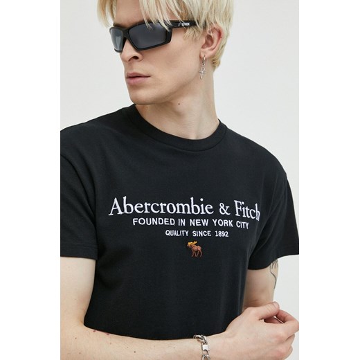 Abercrombie & Fitch t-shirt bawełniany kolor czarny z aplikacją Abercrombie & Fitch M ANSWEAR.com