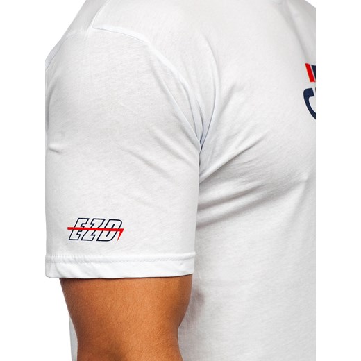 Biały bawełniany t-shirt męski z nadrukiem Bolf 14782 L Denley