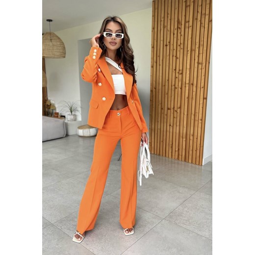 Pomarańczowy dwurzędowy żakiet damski z ozdobnymi guzikami EDAN BALMAIN. XS lafemmeboutique.pl