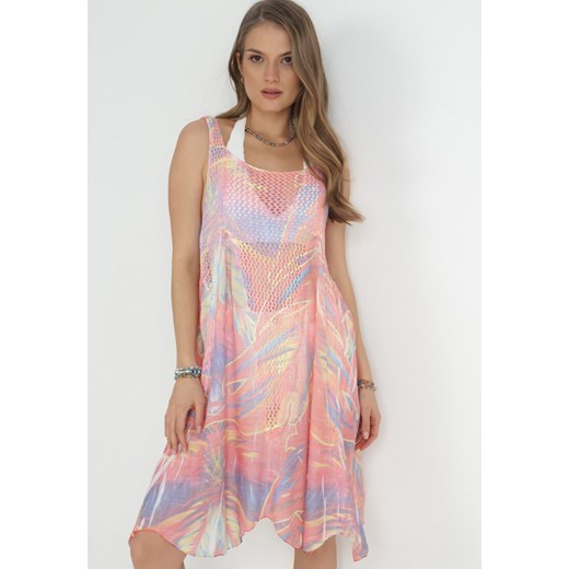 Fioletowa  Sukienka Plażowa z Siateczką i Wzorem Tie-Dye  Raby ze sklepu Born2be Odzież w kategorii Odzież plażowa - zdjęcie 153341833