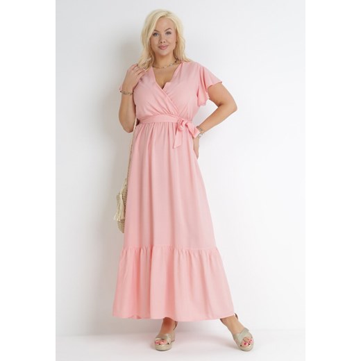 Różowa Sukienka Maxi z Gumką w Pasie i Materiałowym Paskiem  Eisley ze sklepu Born2be Odzież w kategorii Sukienki - zdjęcie 153347691