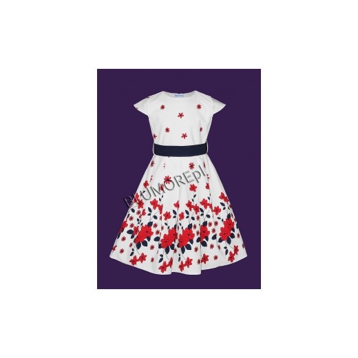 Sukienka w kwiaty dla dziewczynki 116 - 158 Gabi blumore-pl granatowy kokardka