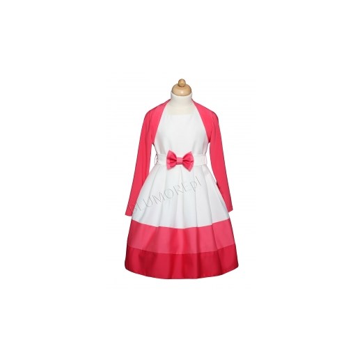 Sukienka z bolerkiem - komplet wizytowy 128 - 158 Wiktoria ecru z maliną blumore-pl rozowy dzianina