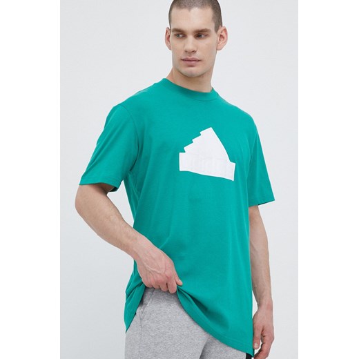 adidas t-shirt bawełniany kolor zielony z aplikacją L ANSWEAR.com