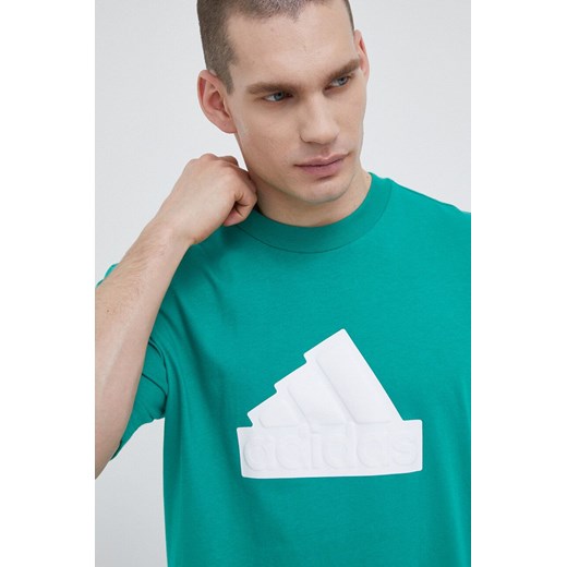 adidas t-shirt bawełniany kolor zielony z aplikacją S ANSWEAR.com