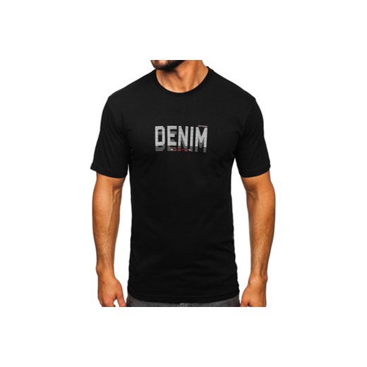 Czarny bawełniany t-shirt męski z nadrukiem Bolf 14787 L Denley