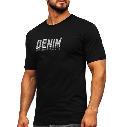 Czarny bawełniany t-shirt męski z nadrukiem Bolf 14787 2XL Denley