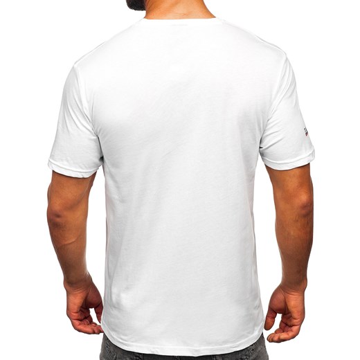 Biały bawełniany t-shirt męski z nadrukiem Bolf 14738 M Denley