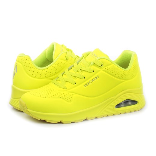 Buty sportowe damskie Skechers żółte sznurowane na płaskiej podeszwie 