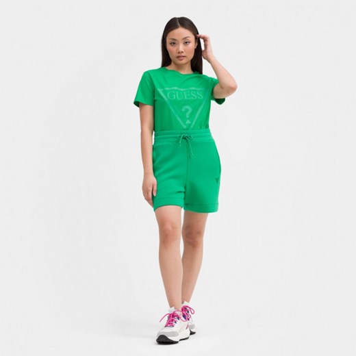 Zielona bluzka damska Guess z bawełny z krótkimi rękawami z okrągłym dekoltem 