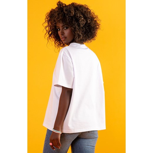 Bawełniany T-shirt damski oversize z nadrukiem F1588, Kolor biały, Rozmiar S/M, Fobya S/M Primodo