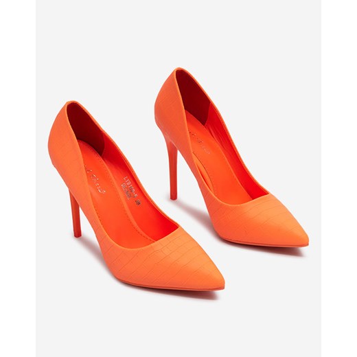 Neonowe pomarańczowe damskie czółenka na szpilce z tłoczeniem Asota - Obuwie Royalfashion.pl 36 royalfashion.pl