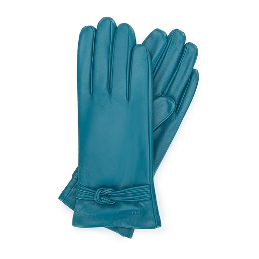 Damskie rękawiczki skórzane z supełkiem ciemny turkusowe ze sklepu WITTCHEN w kategorii Rękawiczki damskie - zdjęcie 153665082