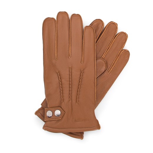 Męskie rękawiczki skórzane z ozdobnymi zatrzaskami brązowe ze sklepu WITTCHEN w kategorii Rękawiczki męskie - zdjęcie 153680913