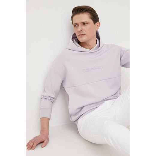Calvin Klein bluza męska kolor szary z kapturem z aplikacją ze sklepu ANSWEAR.com w kategorii Bluzy męskie - zdjęcie 153729533