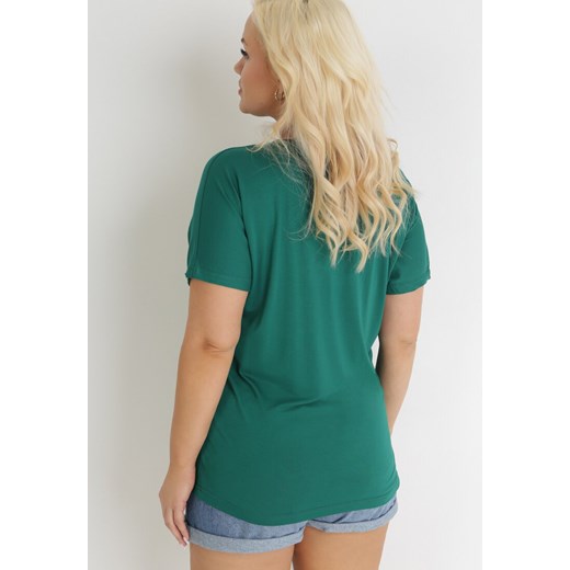 Zielony Bawełniany T-shirt z Krótkim Rękawem z Nadrukiem w Koty z Cekinami 2XL okazyjna cena Born2be Odzież