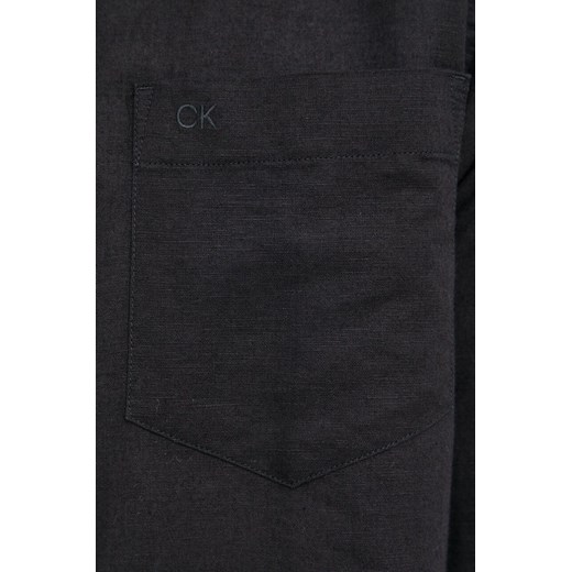Calvin Klein koszula lniana męska kolor czarny slim z kołnierzykiem klasycznym Calvin Klein S ANSWEAR.com