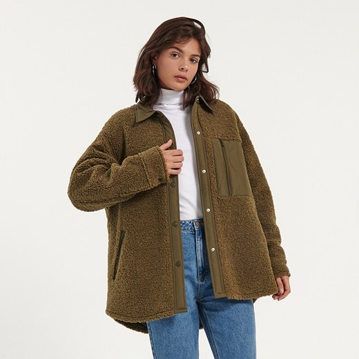 Kurtka koszulowa oversize z futerkiem teddy khaki - Khaki House XS/S House promocja