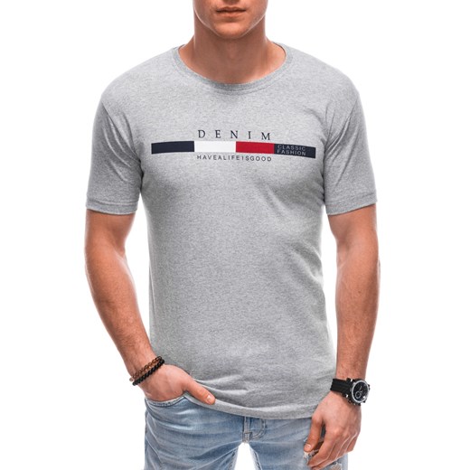 T-shirt męski z nadrukiem 1791S - szary Edoti.com L Edoti