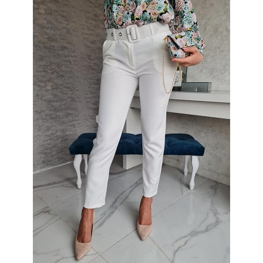 spodnie cygaretki z paskiem molton białe ze sklepu STYLOWO w kategorii Spodnie damskie - zdjęcie 153794054