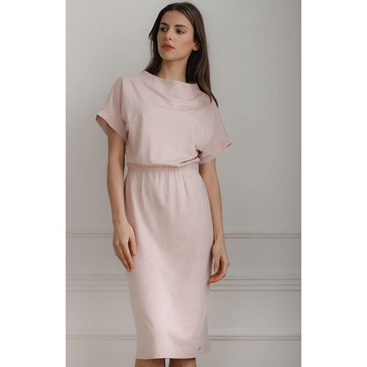Różowy pastelowa sukienka midi damska L087, Kolor różowy, Rozmiar L, Lenitif ze sklepu Primodo w kategorii Sukienki - zdjęcie 153800461