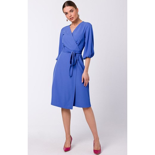 Sukienka niebieska Stylove elegancka z dekoltem w literę v mini z długimi rękawami 